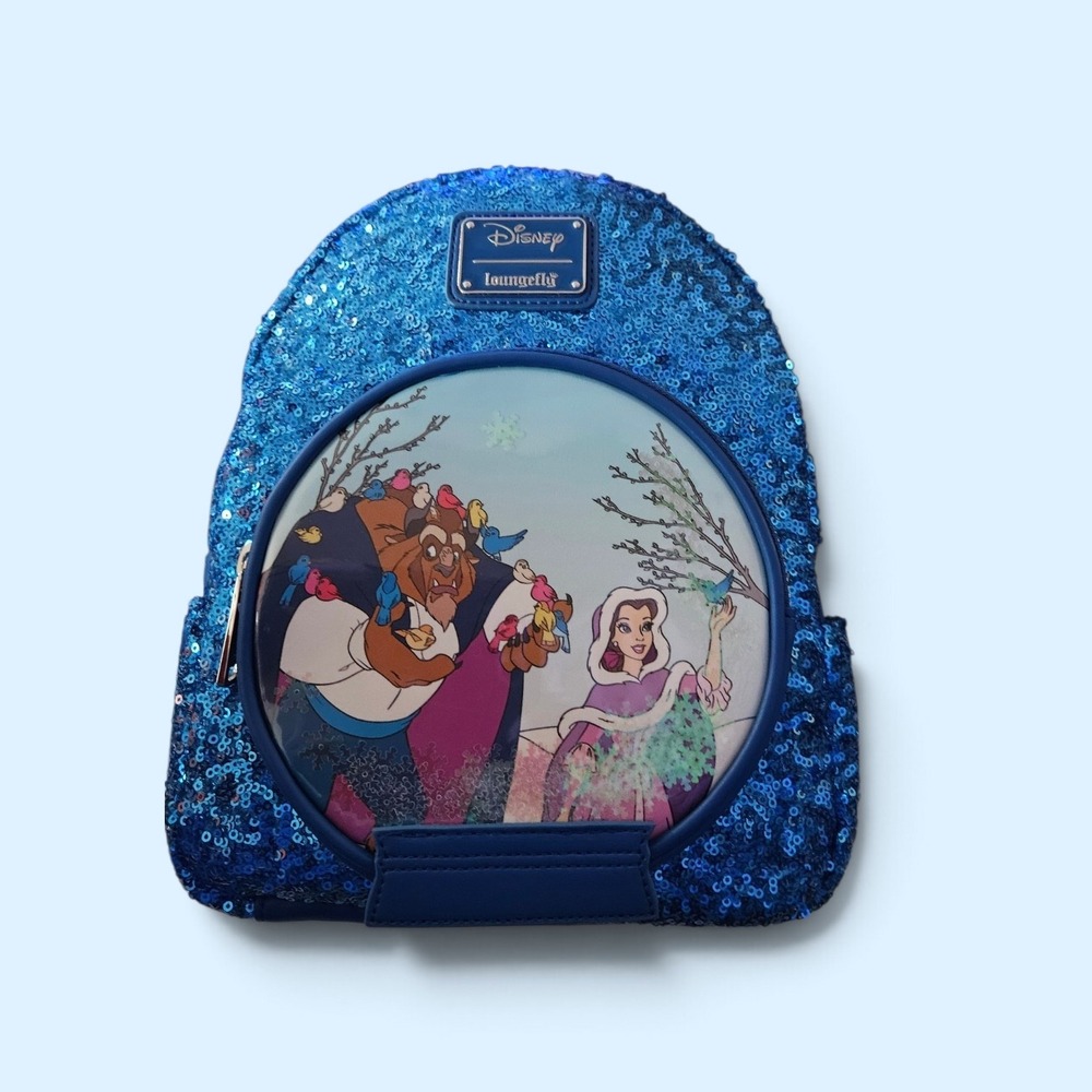 Loungefly Disney Beauty and the Beast Something There Blue Sequin Mini Backpack - Picture 2 of 3